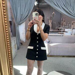 Meshki Black Blazer Dress Paolina Collared Contrast Suiting Mini Dress